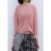 Winter o neck pink knitted blouse plus size clothing drawstring asymmetric top