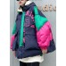 Elegant Navy Pockets Patchwork Thick Winter Cotton Puffer Jacket