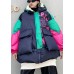 Elegant Navy Pockets Patchwork Thick Winter Cotton Puffer Jacket