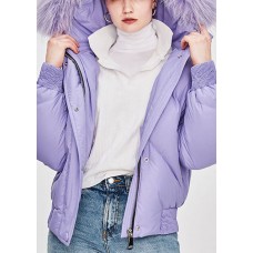 Fine Purple Raccoon hair collar hooded Loose Winter Duck Down Puffer Jacket