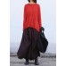 Pullover o neck red knit tops plus size drawstring asymmetric crane tops