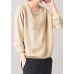 Cozy beige knit tops casual long sleeve  sweater patchwork