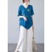 Women Blue Asymmetrical  Shirt Tops Half Sleeve