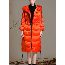 Boho Orange Loose Thick zippered Winter Duck Down Jacket In