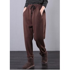 Modern chocolate trousers plus size fall drawstring pockets Outfits harem pants