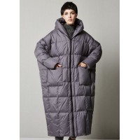 Women Grey Loose hooded long Winter Duck Down down coat