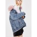 Fashion denim blue Pink fur collar Winter Duck Down Jacket