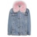 Fashion denim blue Pink fur collar Winter Duck Down Jacket